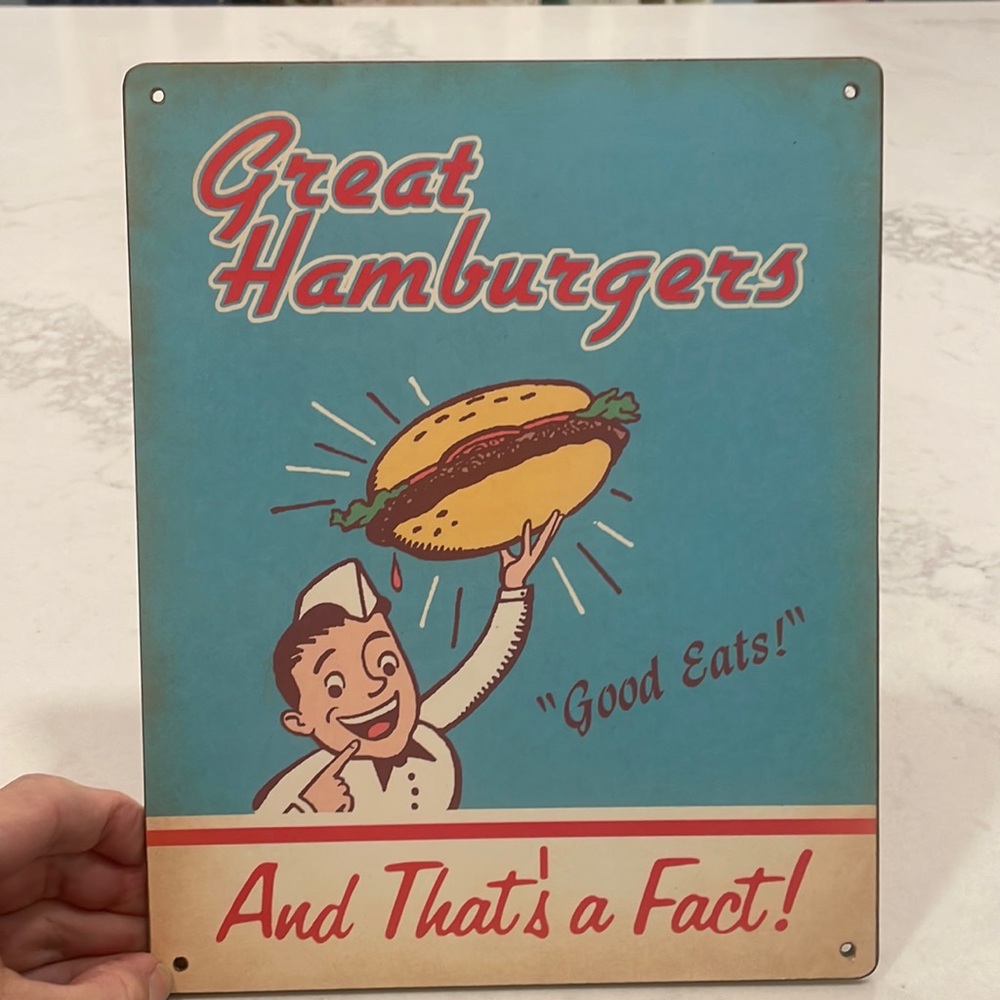 Retro style wooden hamburger sign